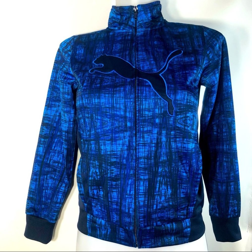 Puma Ladies Blue & Black Logo Zip Up Track Jacket Size 10 (Small)